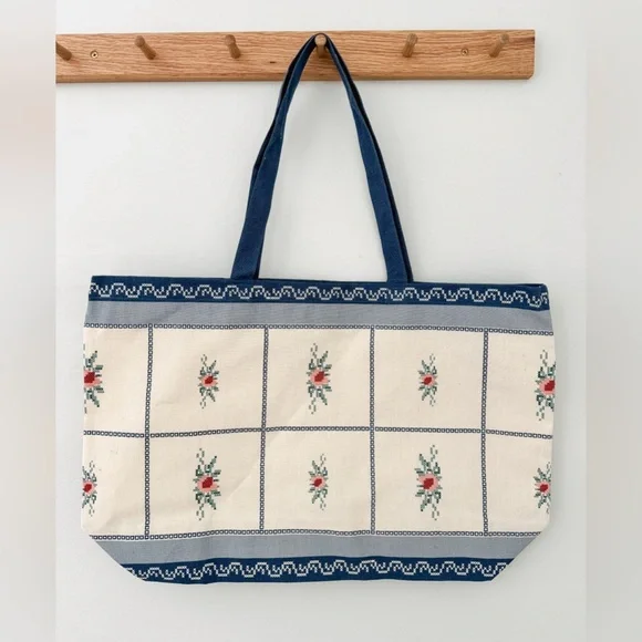 Sezane x Baziszt Blue Floral Tote Bag Brand New - Picture 4 of 5